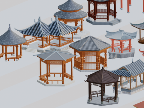 Low profile national style pavilion Model 3D