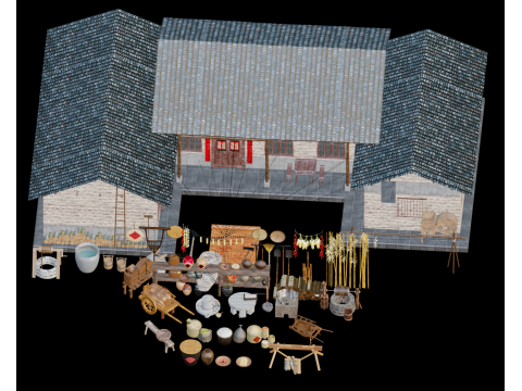 Agricultural tools and supplies for farmhouses Model 3D