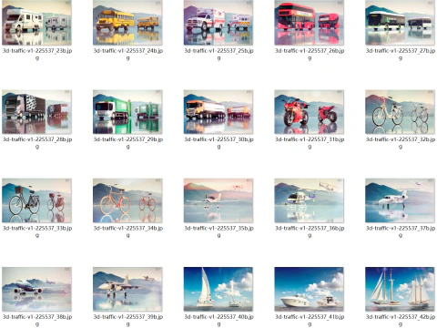 A collection of 40 modes of transportation cars airplanes bicycles motorcycles yachts sailboat 3D Model