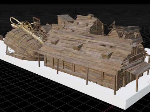 Budowa drewnianego domu rybak&oacute;w Model 3D