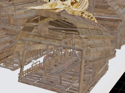 Budowa drewnianego domu rybak&oacute;w Model 3D