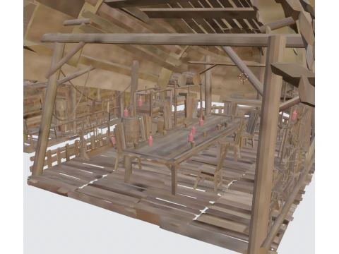 Budowa drewnianego domu rybak&oacute;w Model 3D