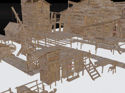 Budowa drewnianego domu rybak&oacute;w Model 3D