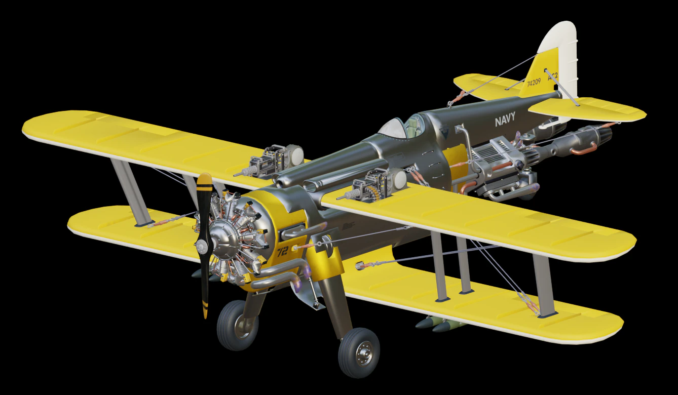 Punk style fighter jet 3D Model .c4d .max .obj .3ds .fbx .stl .blend 