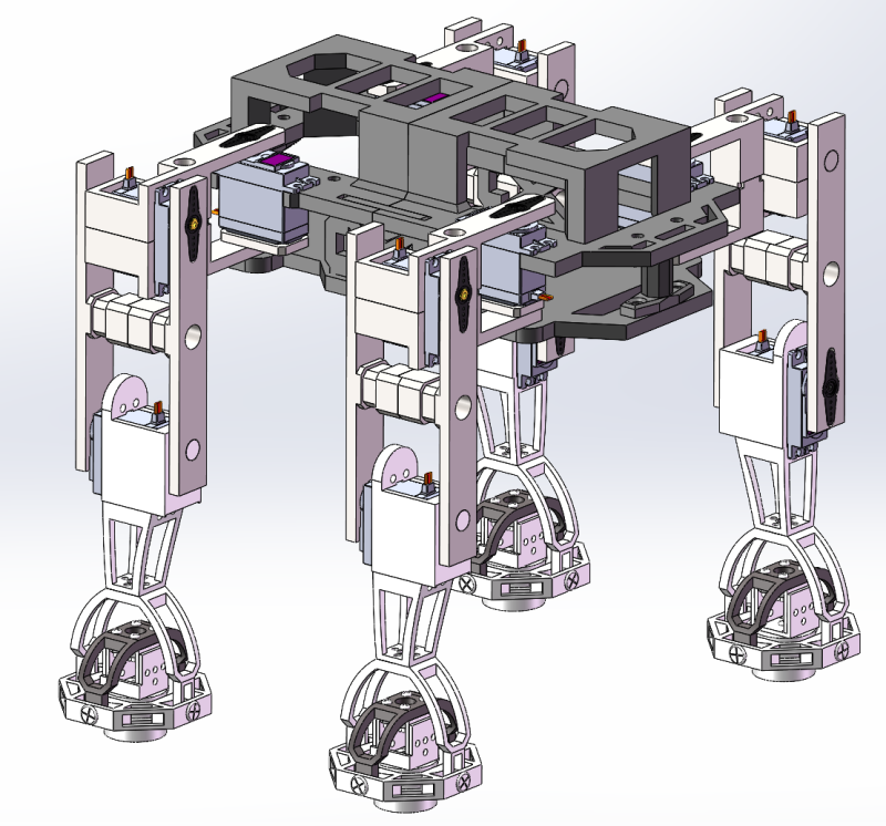 Three dimensional design of quadruped crawling robot SW 3D Модель .c4d .max .obj .3ds .fbx .stl .blend