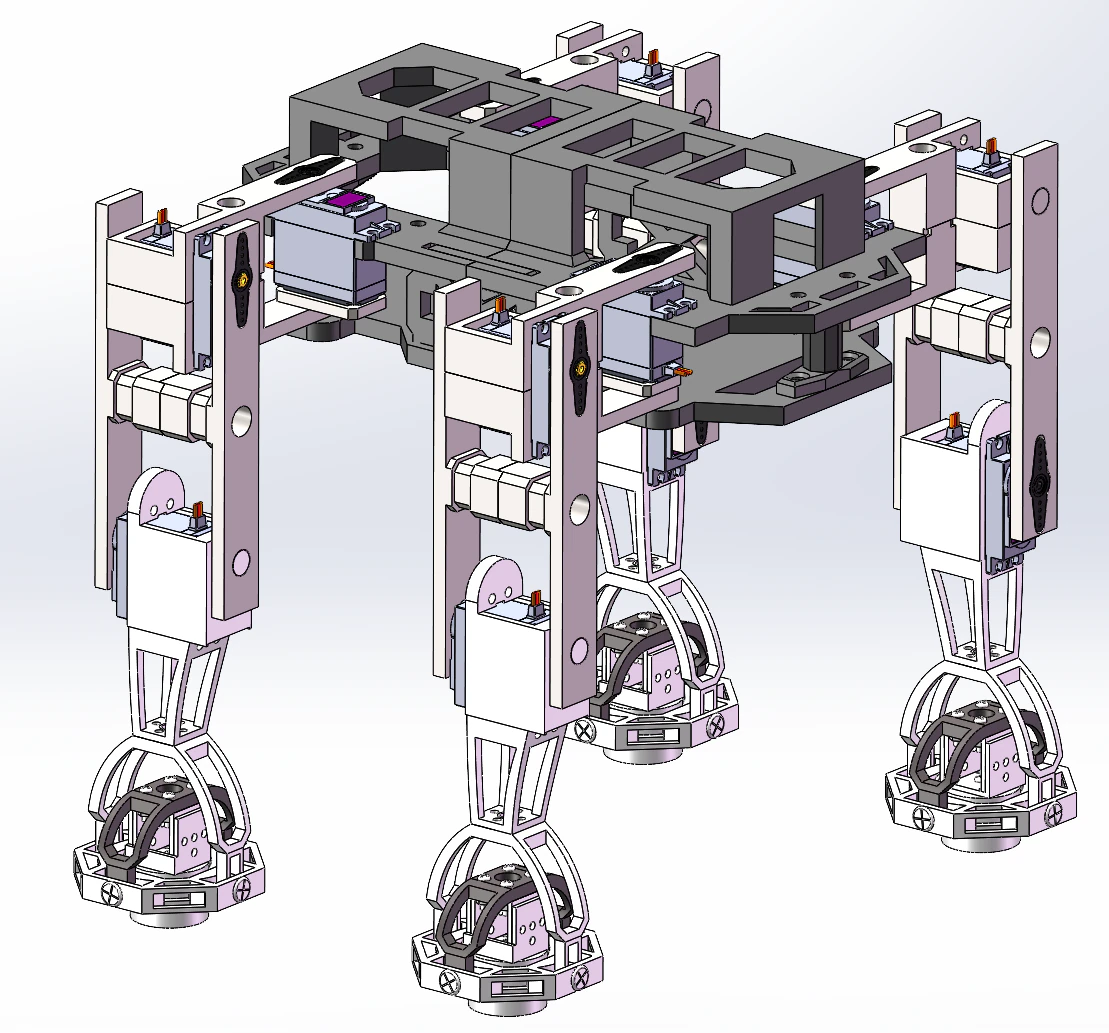Three dimensional design of quadruped crawling robot SW 3D Model .c4d .max .obj .3ds .fbx .stl .blend 