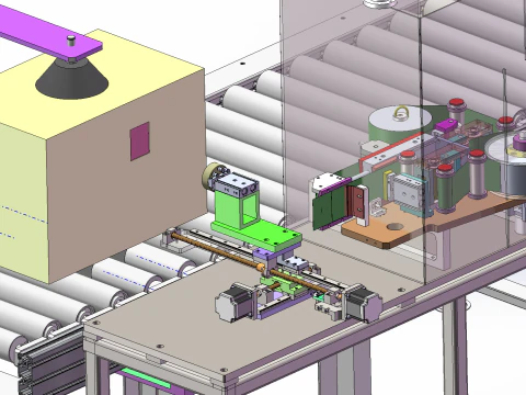 Side labeling machine for cardboard boxes SolidWorks editable 3D Model