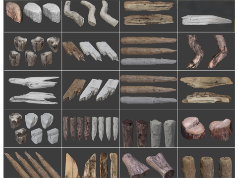 20 rotten wooden stakes Modèle 3D