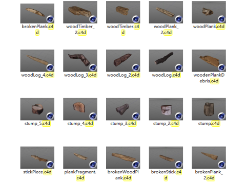 20 piquets en bois pourris Modèle 3D