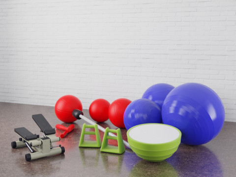 34 types of fitness equipment 3D Model