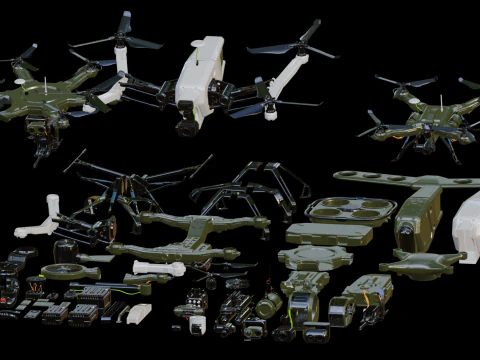 Drones and Parts 3D Model
