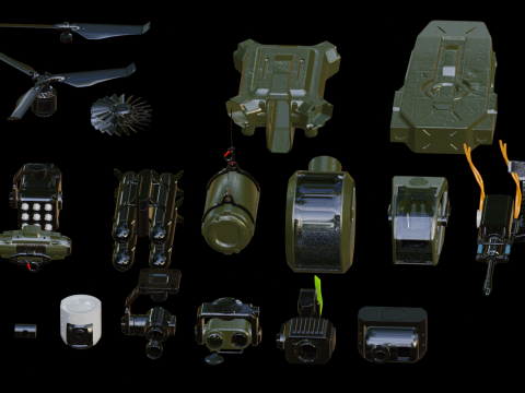 Drones and Parts 3D Model