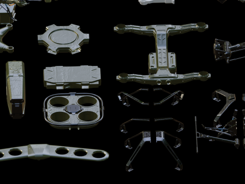 Drones and Parts 3D Model