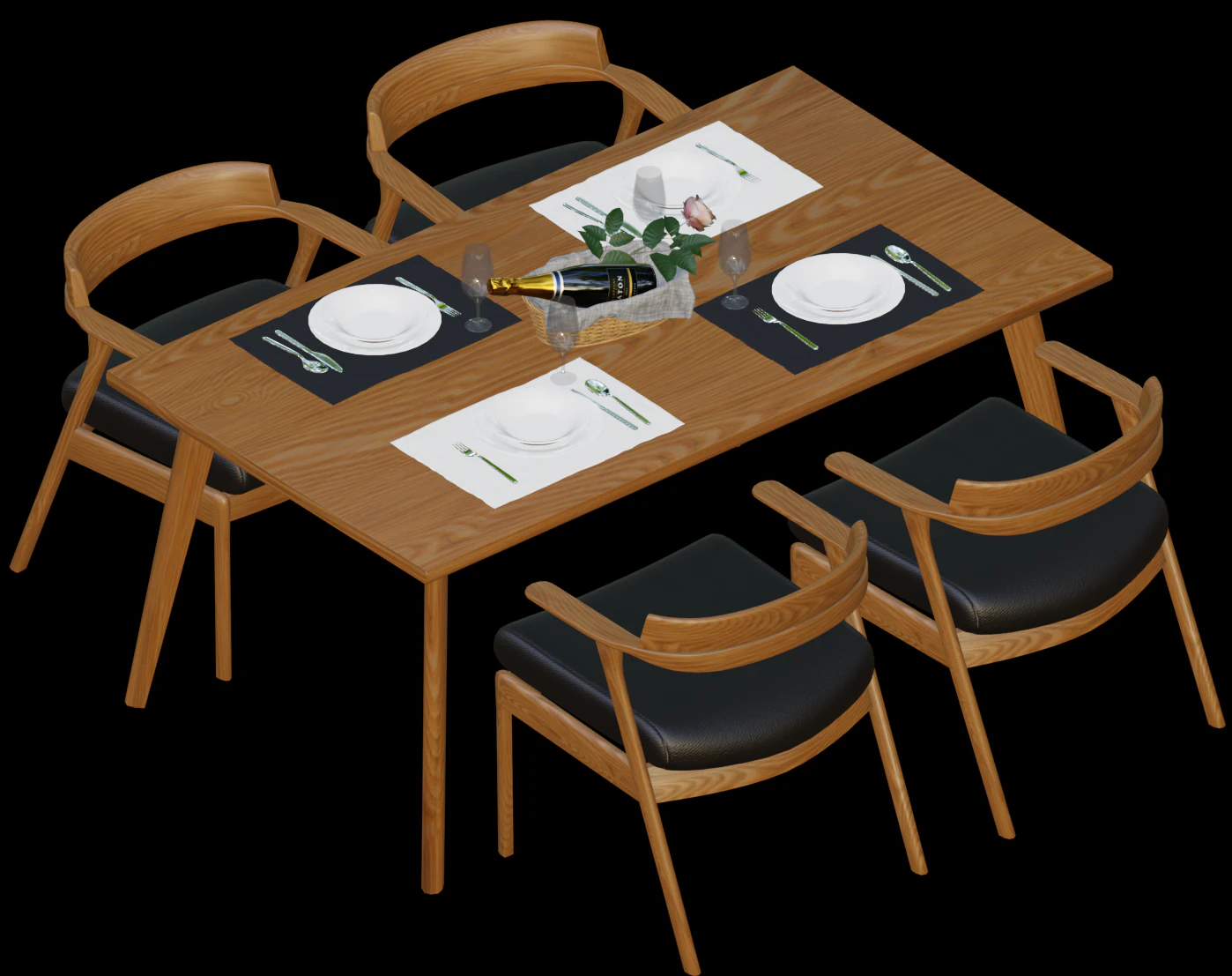 Nordic wooden dining table 3D Model .c4d .max .obj .3ds .fbx .stl .blend