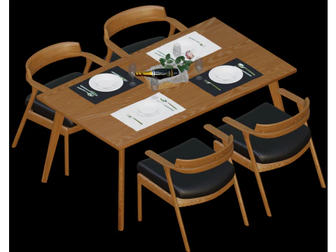 Nordic wooden dining table 3D Model