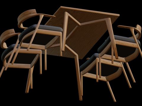 Nordic wooden dining table Model 3D