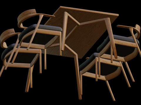 Nordic wooden dining table 3D Model