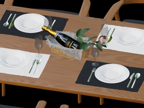 Nordic wooden dining table 3D Model