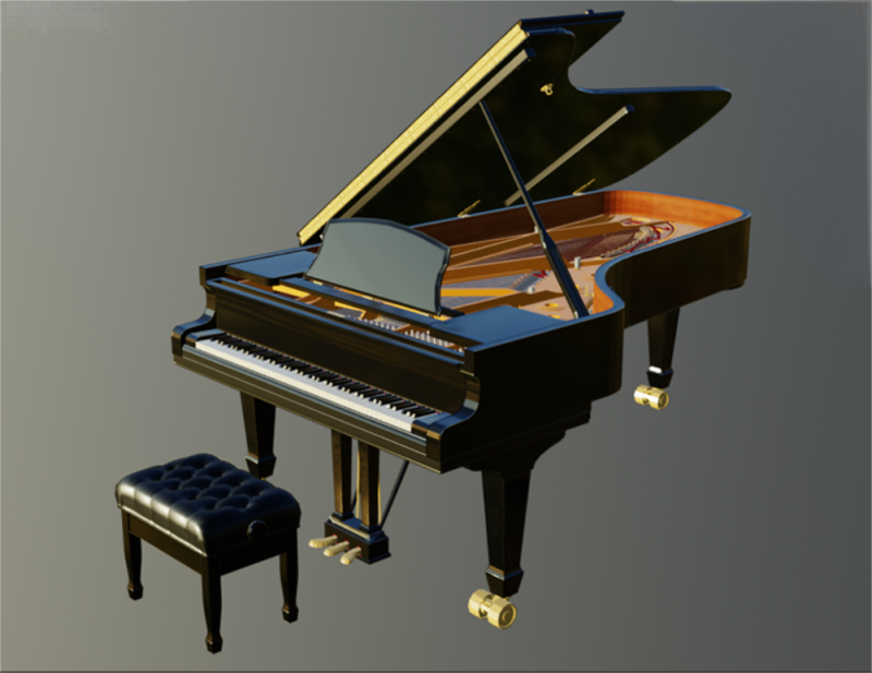 Piano besar yang realistis Model 3D .c4d .max .obj .3ds .fbx .stl .blend