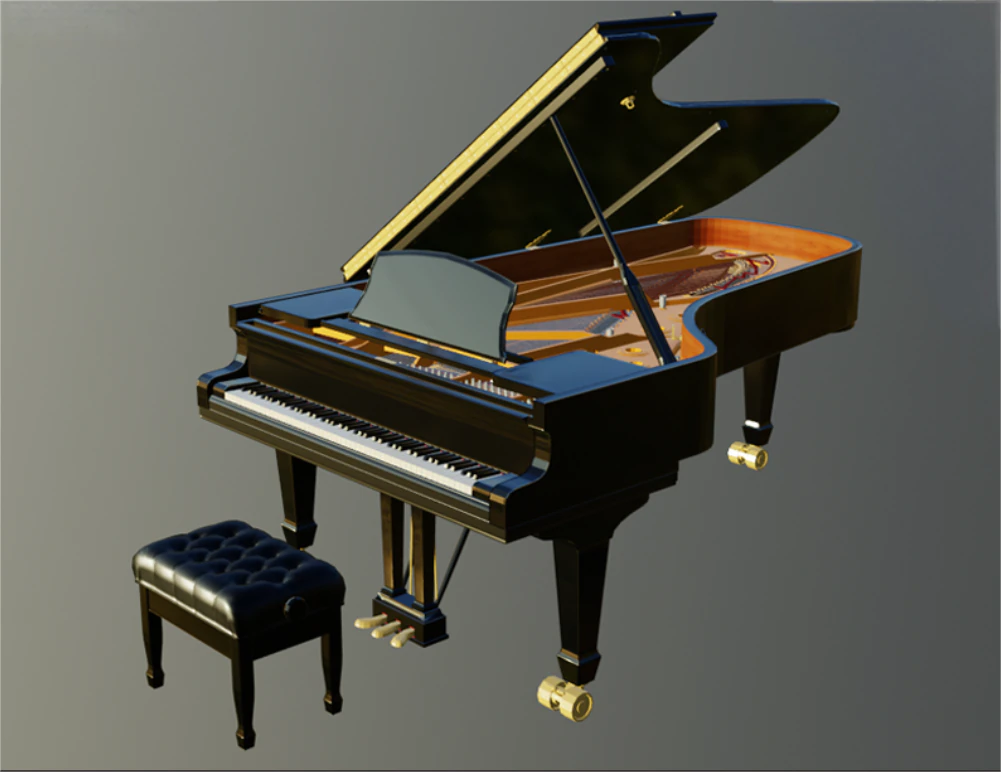 Realistic grand piano 3D Model .c4d .max .obj .3ds .fbx .stl .blend 