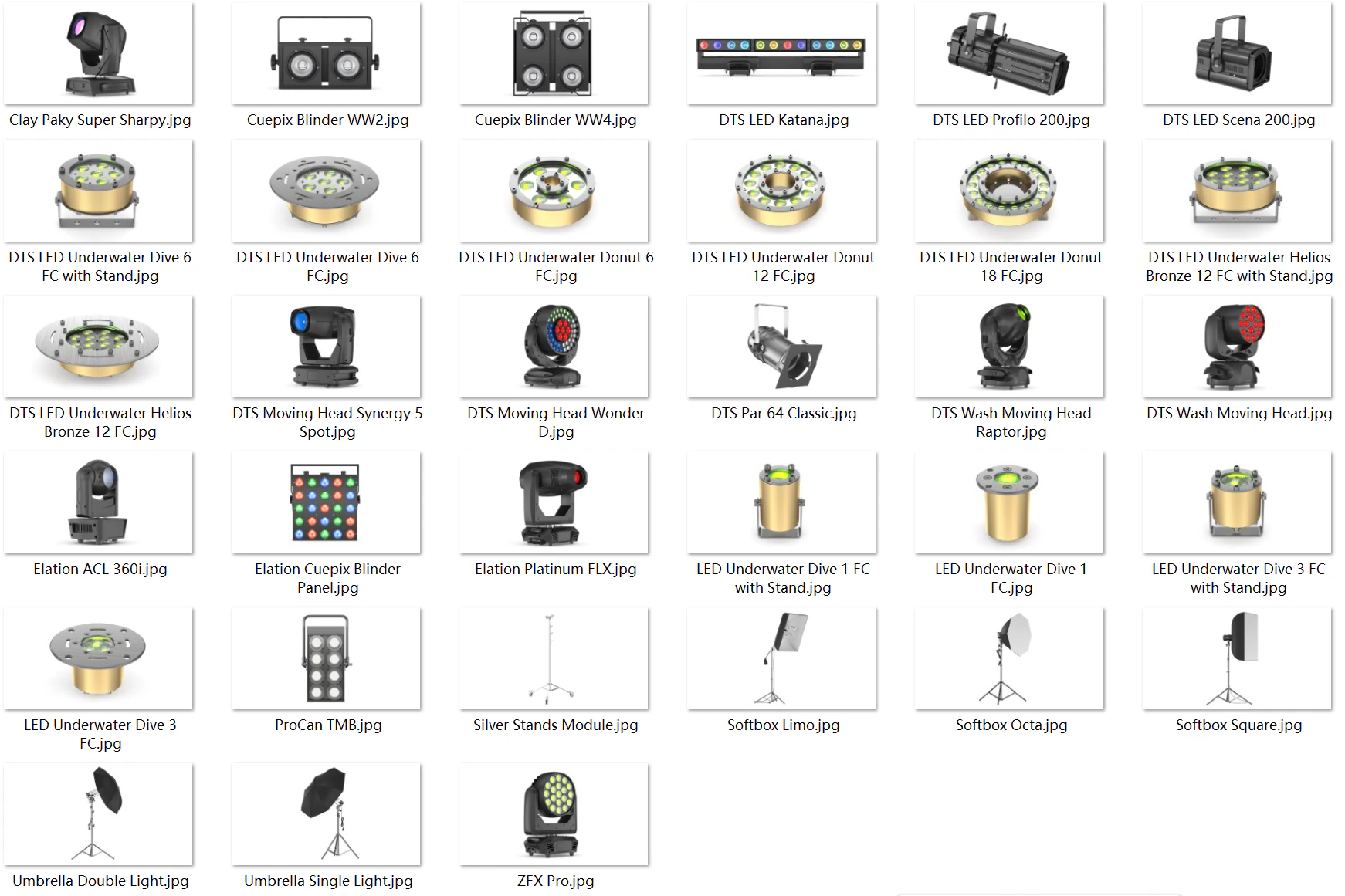 63 stage lighting fixtures 3D Model .c4d .max .obj .3ds .fbx .stl .blend 