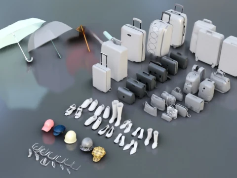 Schoenen rugzakken dagelijkse benodigdheden 3D Model