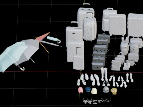 Shoes backpacks daily necessities 3D Model