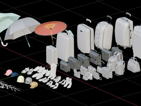Shoes backpacks daily necessities 3D Model