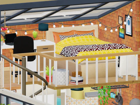 Mieszkanie jednoosobowe z kresk&oacute;wek Model 3D