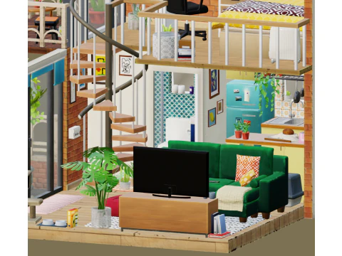 Cartoon Single Apartment 3D Model