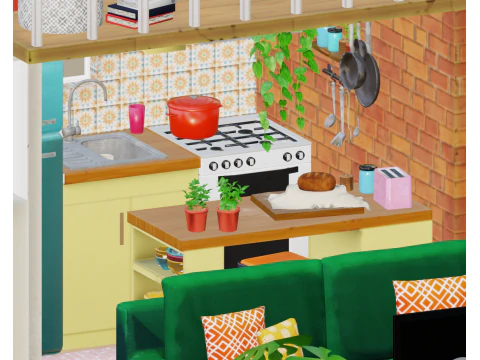 Cartoon Single Apartment 3D Model