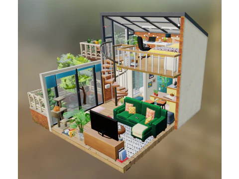 Cartoon Single Apartment 3D Model