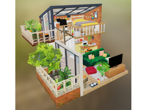 Cartoon Single Apartment Model 3D