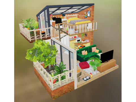 Cartoon Single Apartment 3D Model