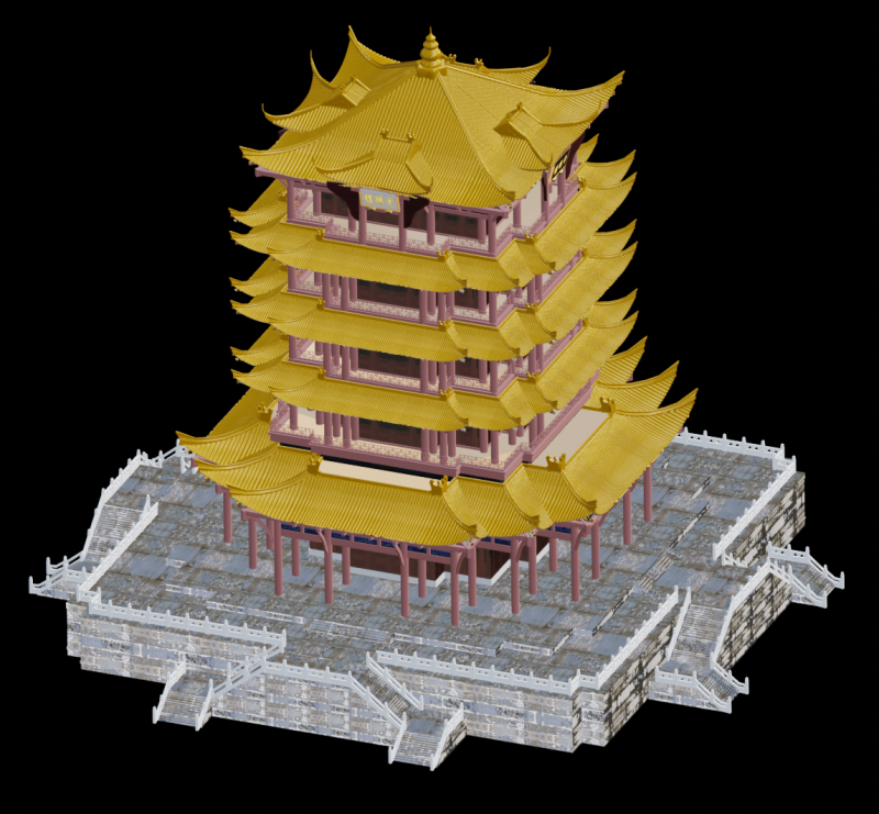 Ancient Yellow Crane Tower Model Modello 3D .c4d .max .obj .3ds .fbx .stl .blend