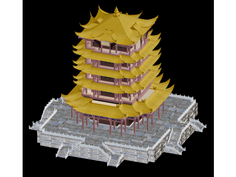 Ancient Yellow Crane Tower Model Modello 3D