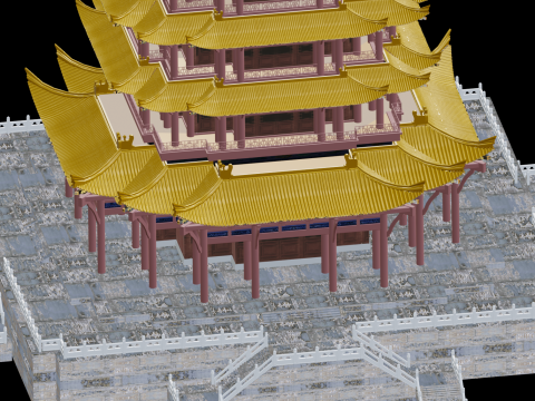 Ancient Yellow Crane Tower Model Model 3D
