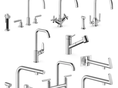 5 sets of kitchen and bathroom faucets 3D Model