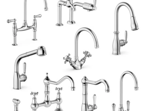 5 sets of kitchen and bathroom faucets 3D Model