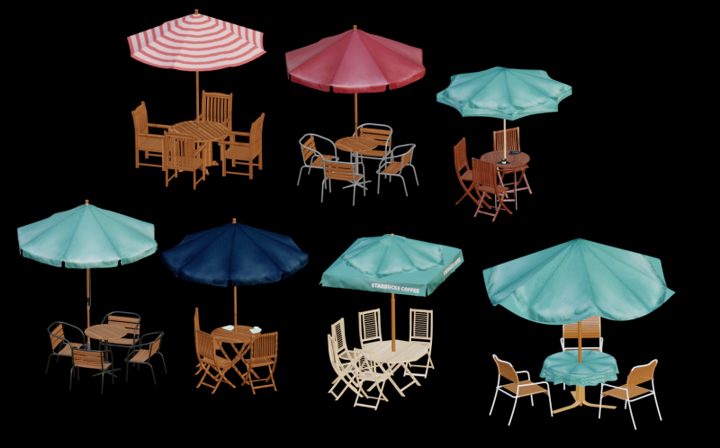 7 outdoor sunshades 3D Model .c4d .max .obj .3ds .fbx .stl .blend