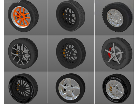 20 car wheels 3D Model
