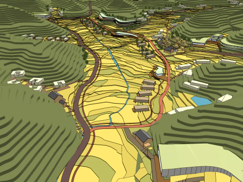 Autumn Terraced Fields 3D Model