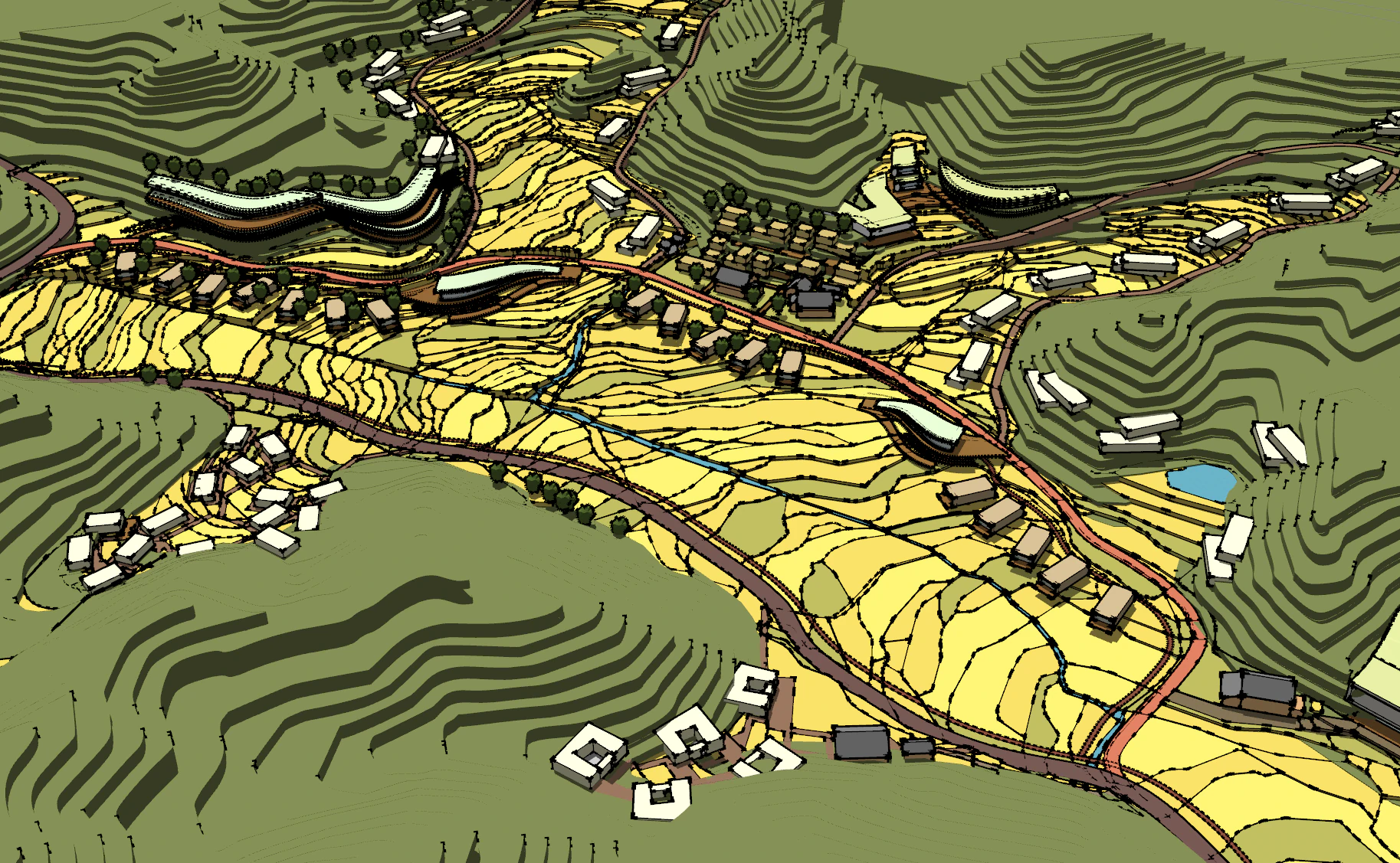 Autumn Terraced Fields 3D Model .c4d .max .obj .3ds .fbx .stl .blend 