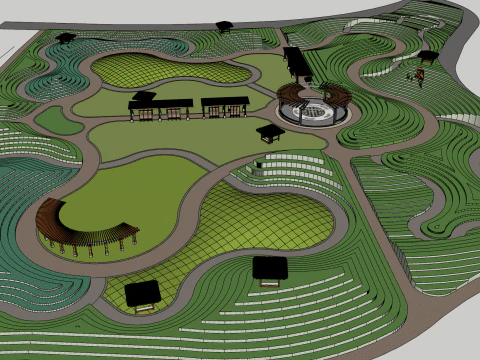 Champs en terrasses du jardin botanique Modèle 3D