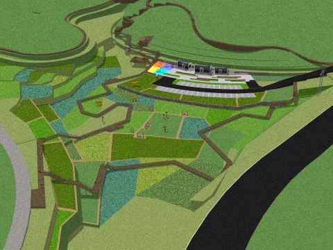 Rural relay station field plank road 3D Model