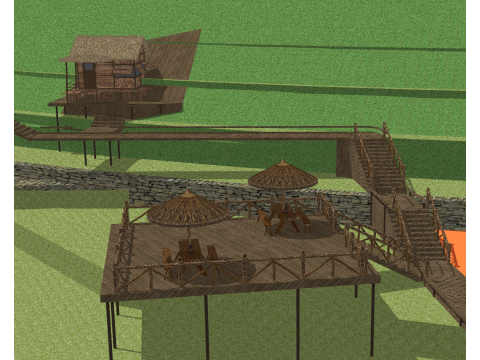 Rural relay station field plank road 3D Model