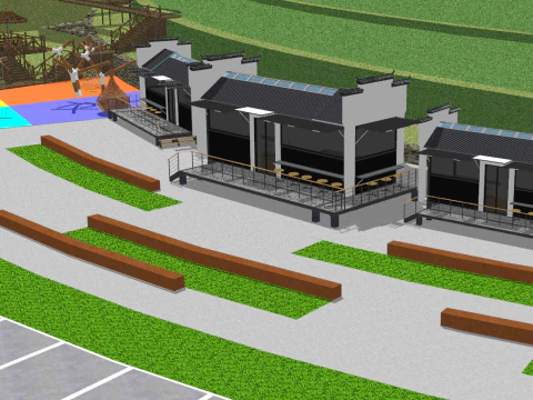 Rural relay station field plank road 3D Model