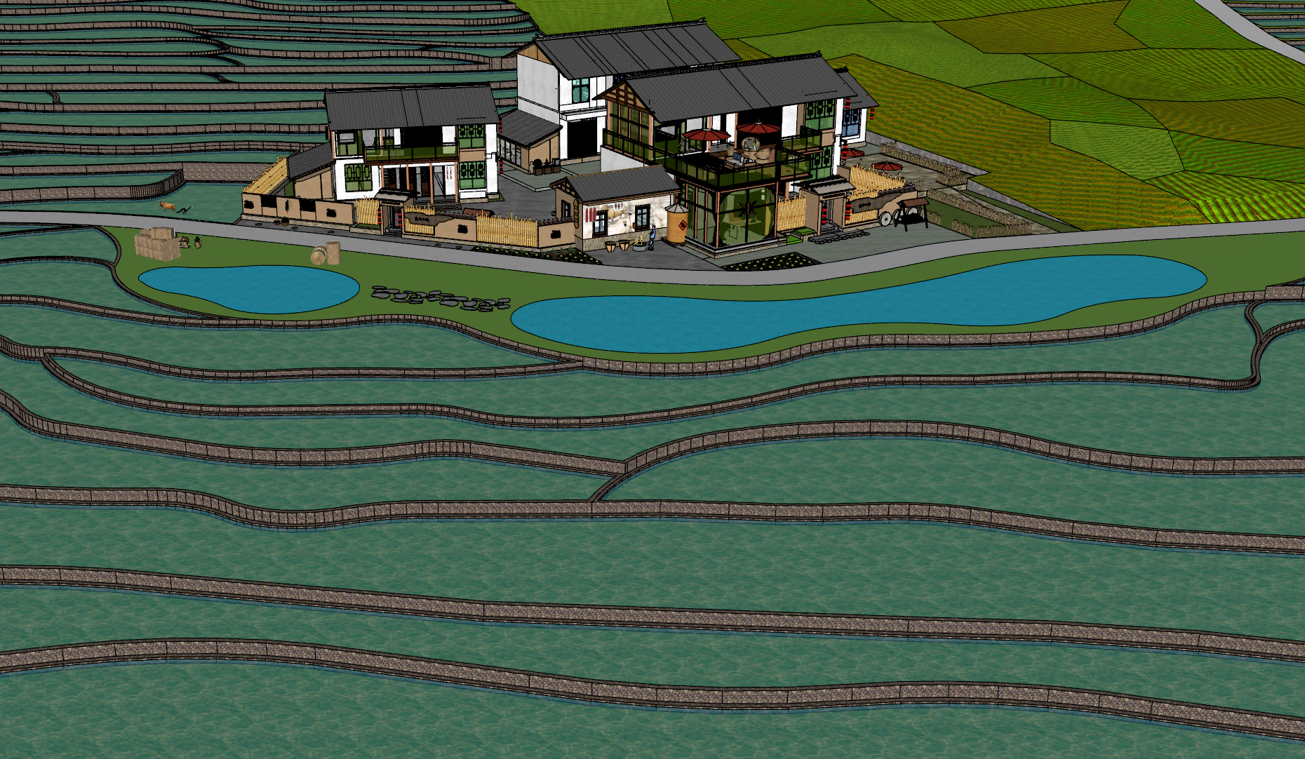 Terraced Homestays 3D Model .c4d .max .obj .3ds .fbx .stl .blend