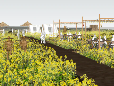 Rural rapeseed flower landscape 3D Model