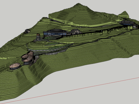 Terraced fields and houses 3D Модель